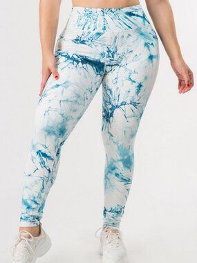Yelete Tie Dye Workout Leggings High Waisted Squat Proof Denim Blue Med NWT